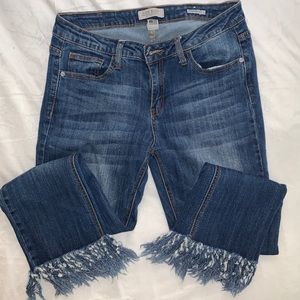 Cropped fringe jeans